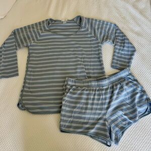 Lake Pima Long-Short Set In Dusty Blue Stripe